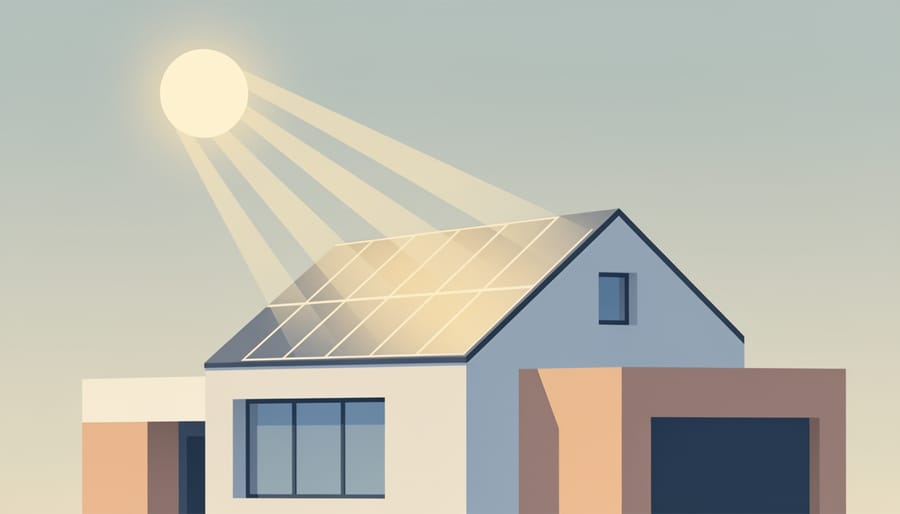 Sunlit modern home exterior suggesting solar energy generation from the roof