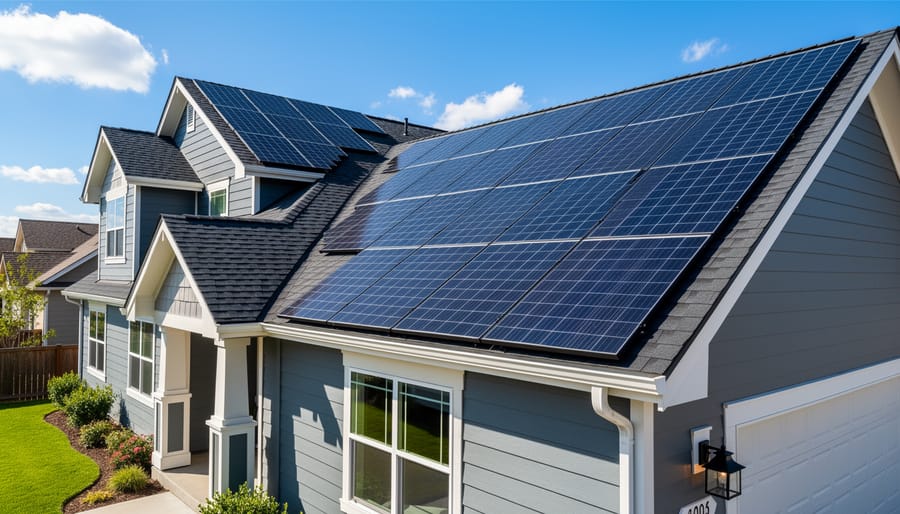 Residential roof with integrated solar shingle panels