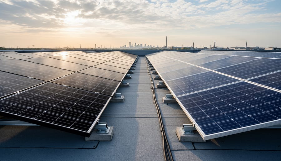 Two solar panel modules on a rooftop showing modern and traditional cell appearances side by side